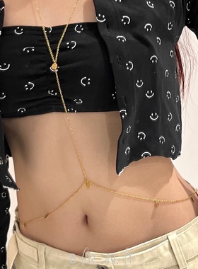 BRNT 欧美性感辣妹风圆片流苏钛钢身体链腰链一体波西米亚风链条