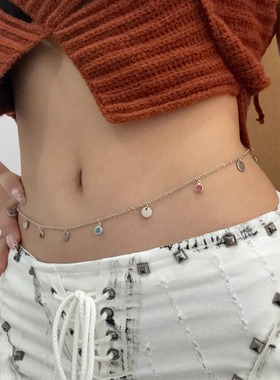 BRNT 彩色水晶亮片不锈钢腰链性感沙滩欧美度假风比基尼身体链女