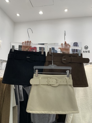 AME2025冬季高品质加厚加绒鹿皮绒配皮带百搭高腰显瘦A字半身裙