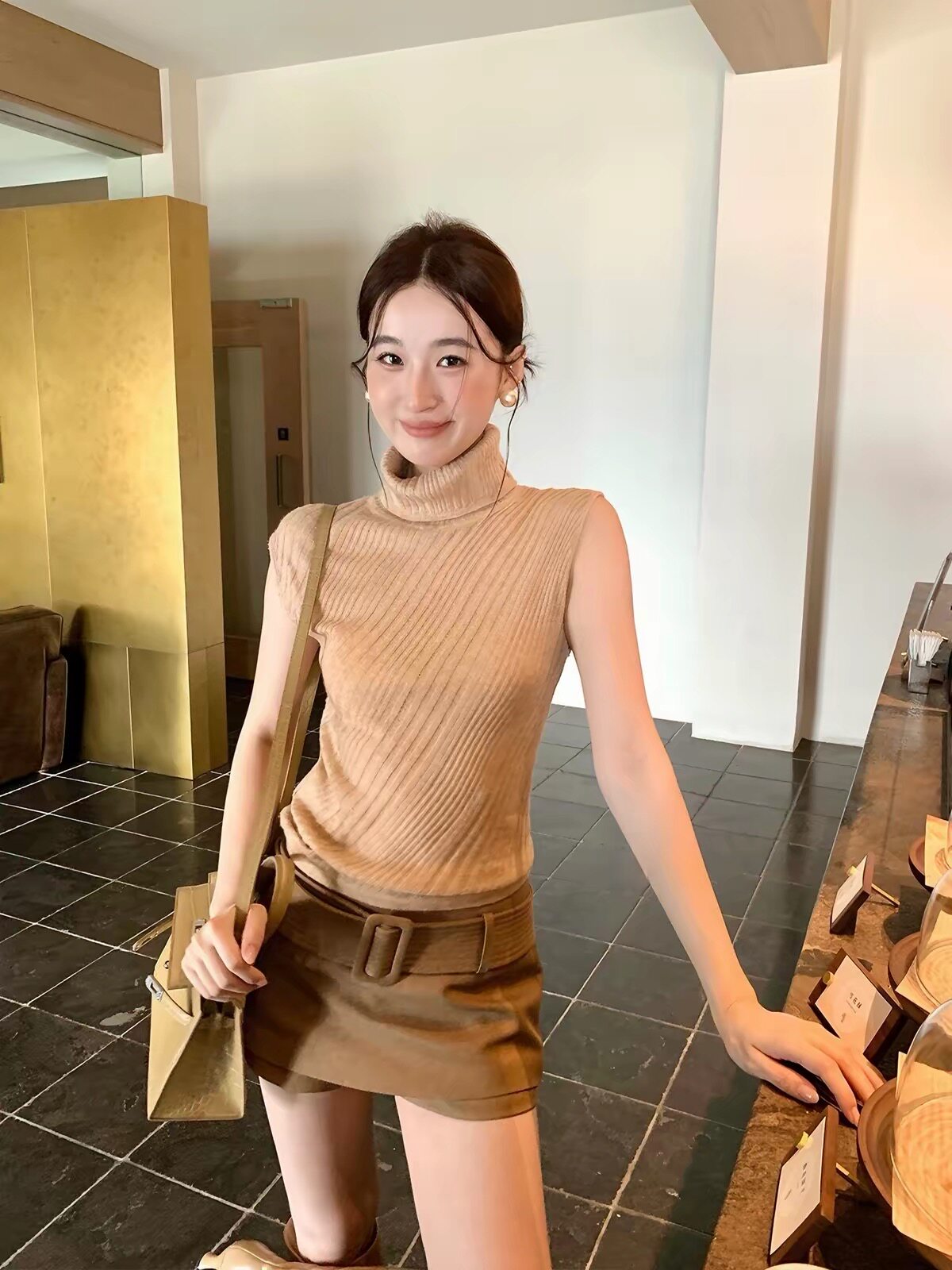 SE GENTLE2026早秋高品质设计感纯欲高领无袖针织背心女修身显瘦