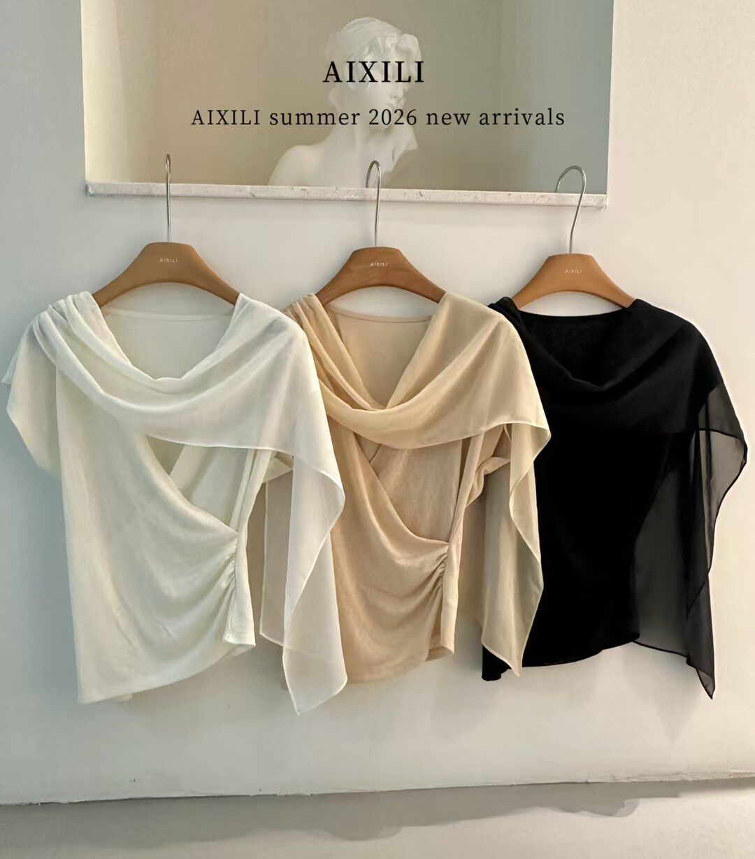 AIXILI2026夏季新韩版设计感V领交叉飘带设计短袖针织衫显瘦上衣
