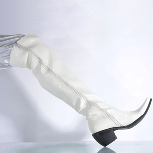 高跟尖头过膝男长靴高筒钢管舞鞋靴超长男皮靴夜店DS领舞男靴