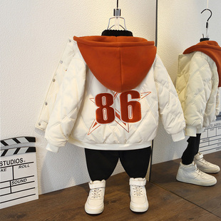 男童外套2025新款秋冬儿童洋气连帽上衣小女孩撞色中小童冬季加厚