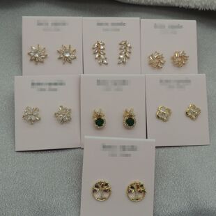 青岛新款欧美时尚百搭气质质感黄铜锆石简约耳钉耳饰Q34