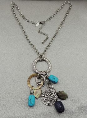 青岛欧美时尚简约百搭气质小众质感复古贝壳石头项链毛衣链Q10