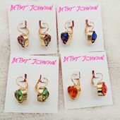 新款 青岛欧美时尚 百搭气质质感黄铜玻璃镀真金耳环耳扣Q19