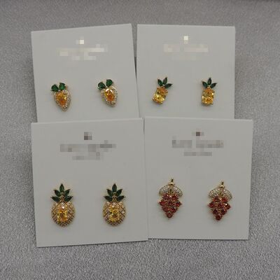 新款欧美时尚百搭气质质感黄铜锆石菠萝简约耳钉耳饰Q31