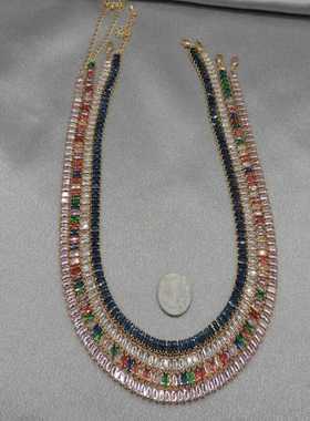 夏日手工混搭彩色水晶锁骨链个性百搭串锆石短款脖子项链女服配饰