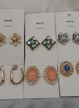 新款青岛欧美时尚百搭气质质感原单尾货满钻滴釉耳钉Q38