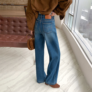 阔腿裤 CKLY66835斯卡洛依jeans加绒加厚直筒牛仔裤 女高腰百搭窄版