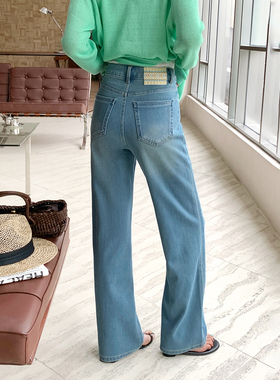 CKLY66920斯卡洛依窄版直筒裤牛仔裤女2026高腰显瘦四面弹拖地裤