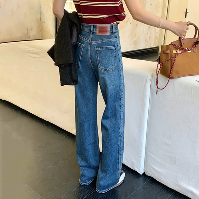 ckly2669侧缝拼接窄版阔腿牛仔裤