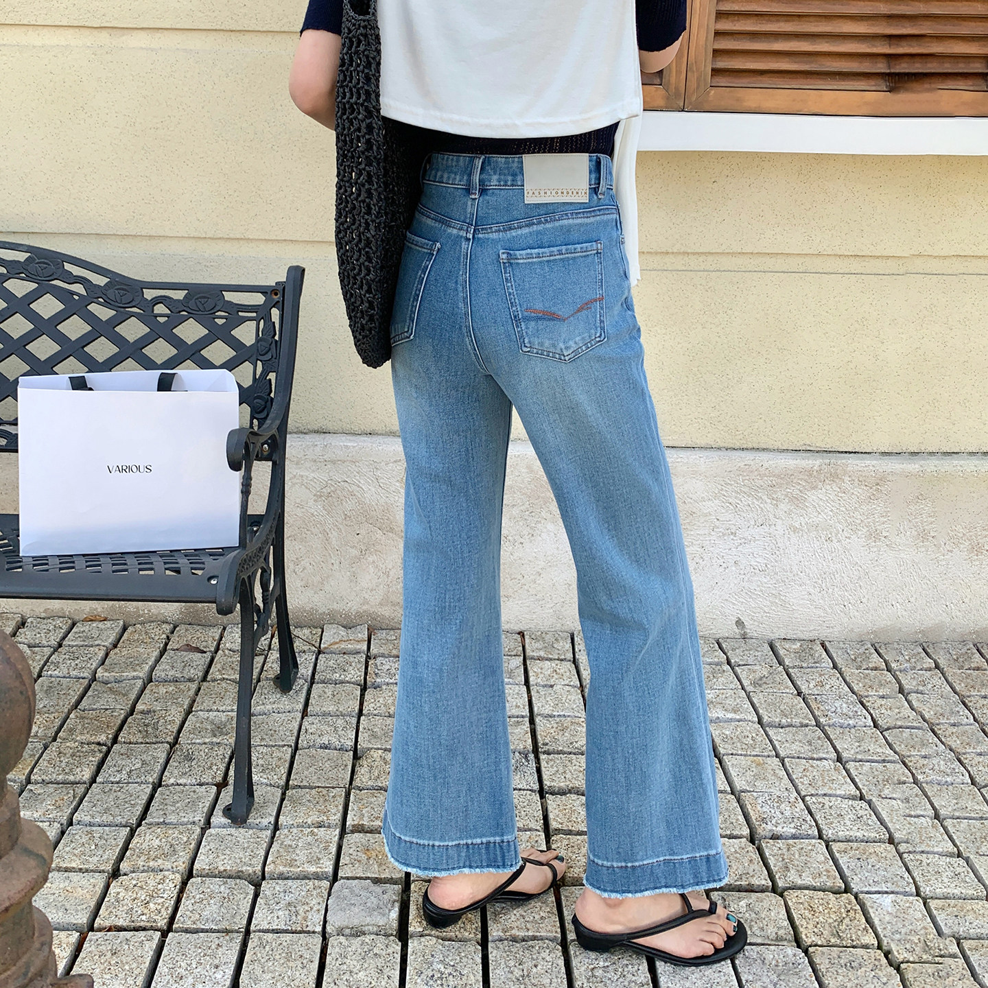 CKLY2850斯卡洛依小个子筒喇直筒微喇牛仔裤十分裤女不贴腿喇叭裤