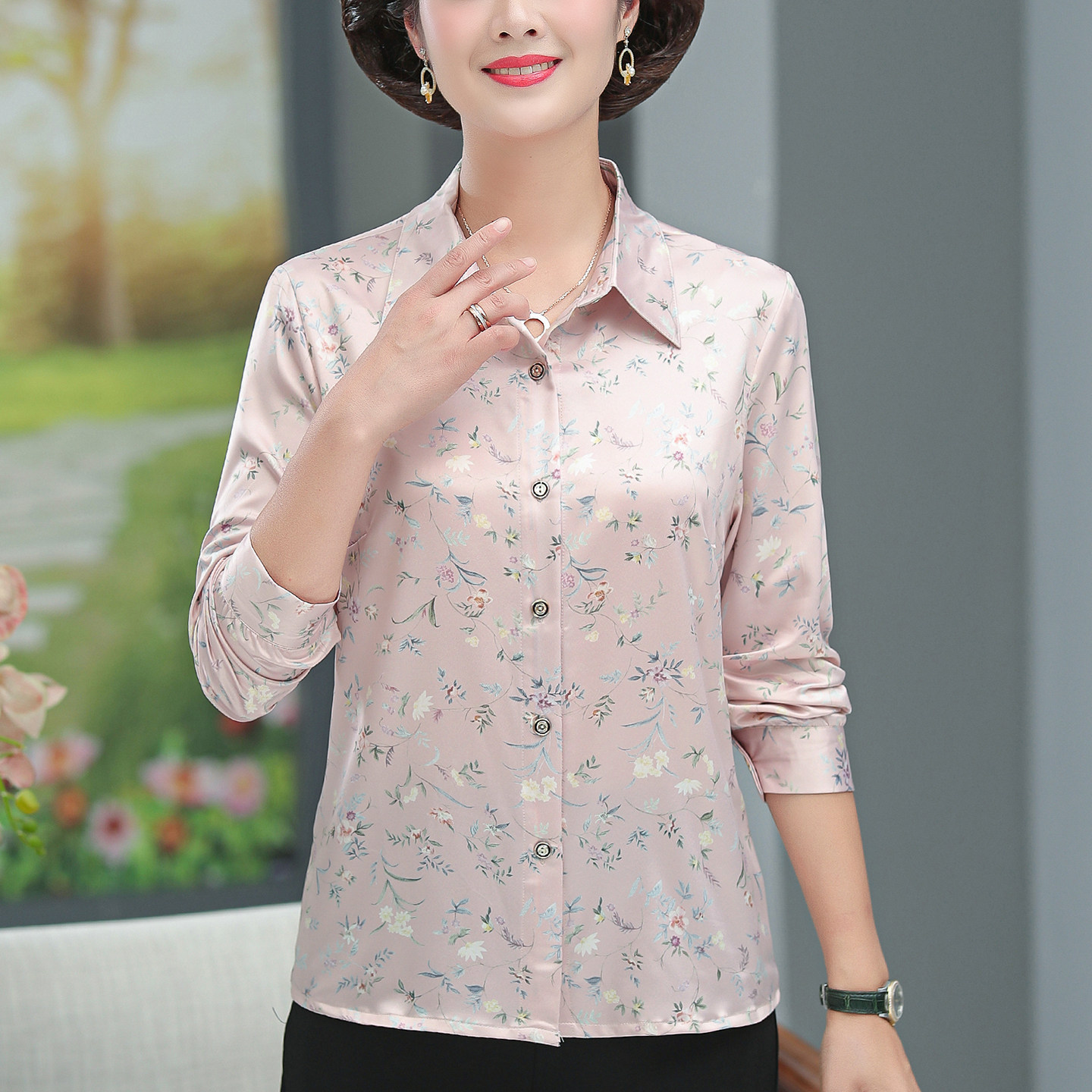 中老年人夏装女冰丝衬衫中年妈妈短袖上衣服小个子奶奶装透气衬衣