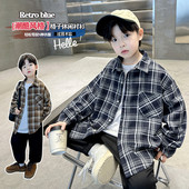 休闲百搭长袖 中大童韩版 衬衣潮酷帅气上衣外套 春秋款 男童格子衬衫