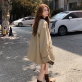 韩系复古工装格纹拼接卡其色风衣外套女春秋2025新款流行爆款大衣，女装风衣，2C033