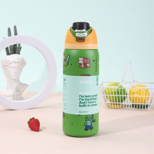 owaLa卡通不锈钢保温杯真空简约儿童吸管杯户外便携水杯双饮杯子