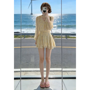 法式一字肩蓝色连衣裙子女装夏季2026新款巨好看海边度假露肩长裙