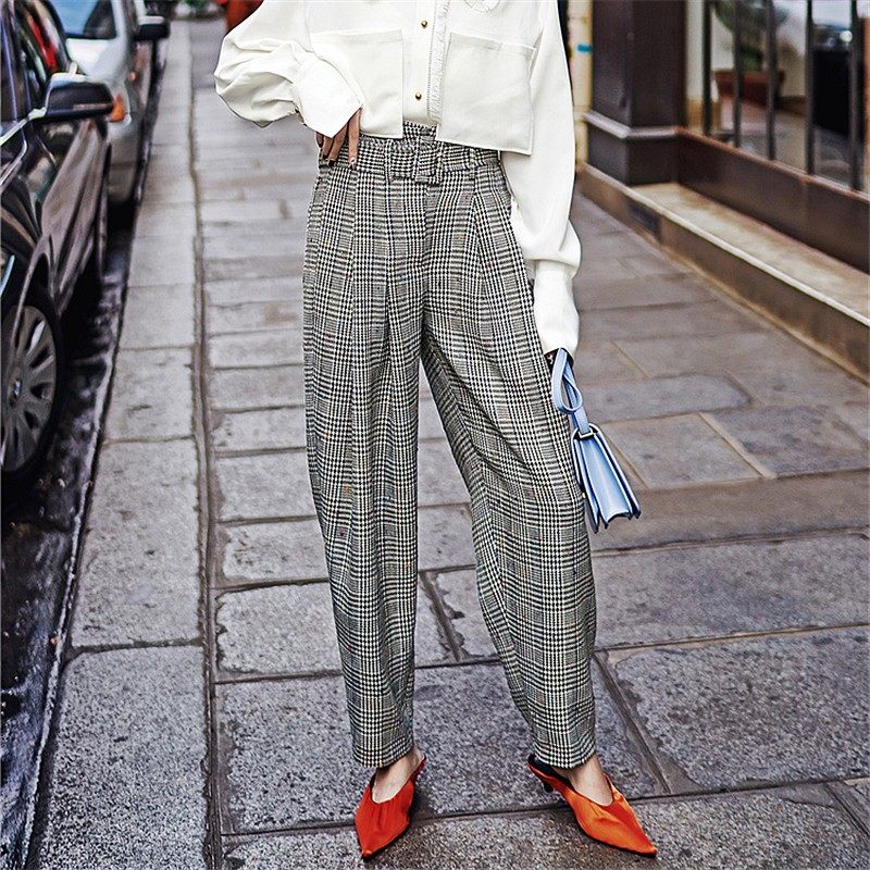 花妖原创复古小香风千鸟格编织粗花呢裤高腰阔腿裤长裤百搭休闲裤,女装/女士精品,休闲裤,淘宝优惠券,粉丝福利购,淘宝优惠卷
