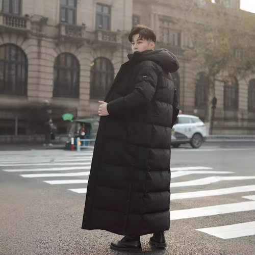 高个子鹅绒羽绒服超长过膝外套男