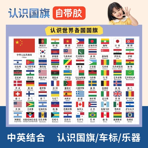 世界国旗大全挂图认识乐器墙贴