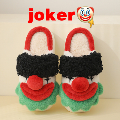搞怪小丑情侣棉拖鞋女冬季新款室内居家防滑外穿厚底增高男士棉拖