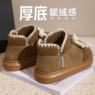 棉鞋女冬季外穿增高2024新款室内居家加绒保暖蝴蝶结厚底包跟拖鞋