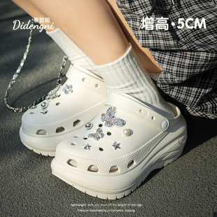 厚底洞洞鞋女款外穿时尚百搭小个子厚底增高蝴蝶结夏天沙滩凉拖鞋