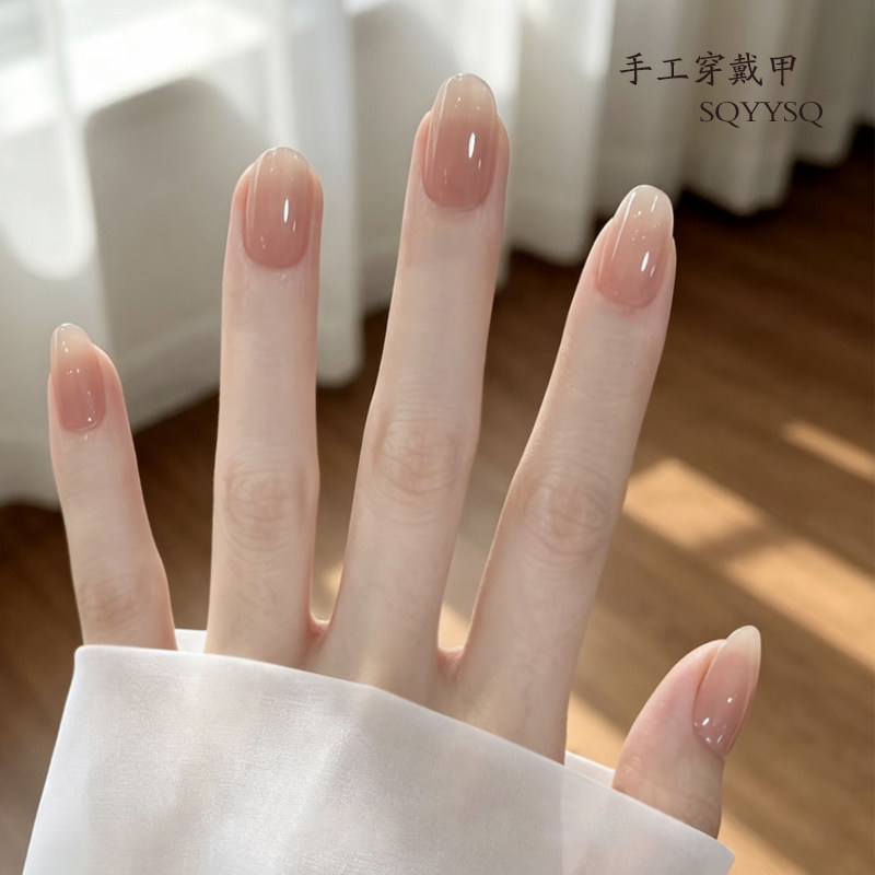 纯裸色手工穿戴甲美甲贴片甘露寺甄嬛美甲手指甲通勤自然高级显白