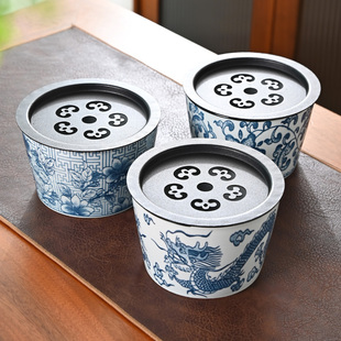 陶瓷茶洗建水过滤带盖废水缸孟大号桌面垃圾桶茶水分离青花茶渣缸