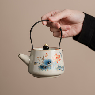 中式功夫茶具陶瓷家用办公轻奢高档汝窑提梁茶壶盖碗茶杯茶道配件