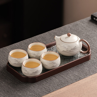 汝窑墨染江山旅行茶具携一抹自然韵味伴你户外诗意时光尽显雅致