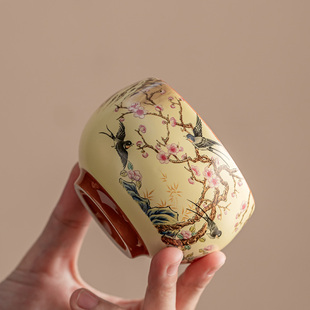 黄汝罗汉杯福缠枝莲中式复古功夫茶具客厅办公室茶桌专用主人杯