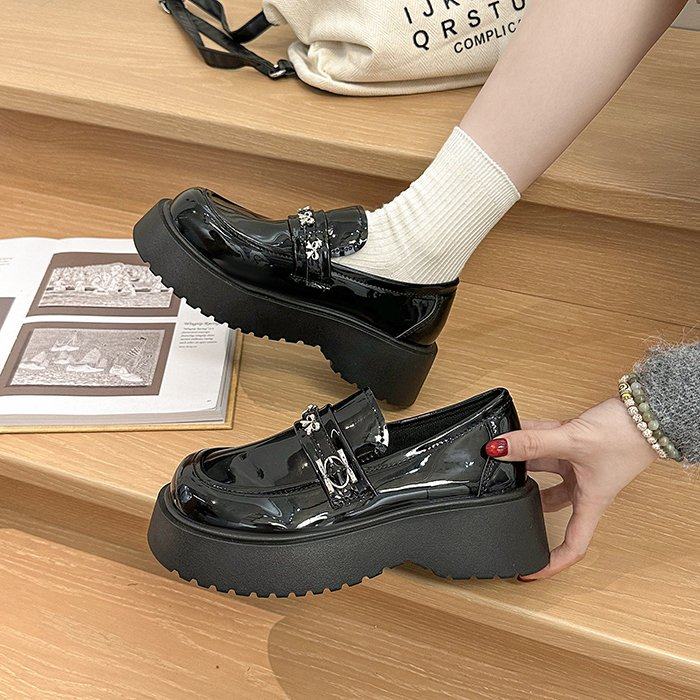 厚底增高乐福鞋子2025秋季新款百搭松糕单鞋女学院风蝴蝶结小皮鞋