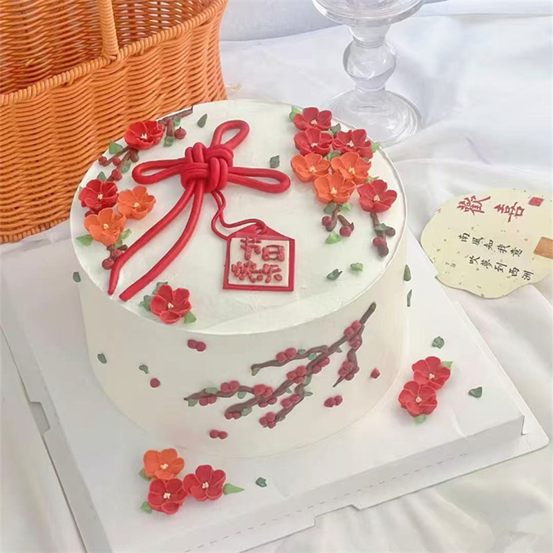 立体梅花中国结字牌组合 巧克力生日蛋糕装饰 主题蛋糕巧克力摆件