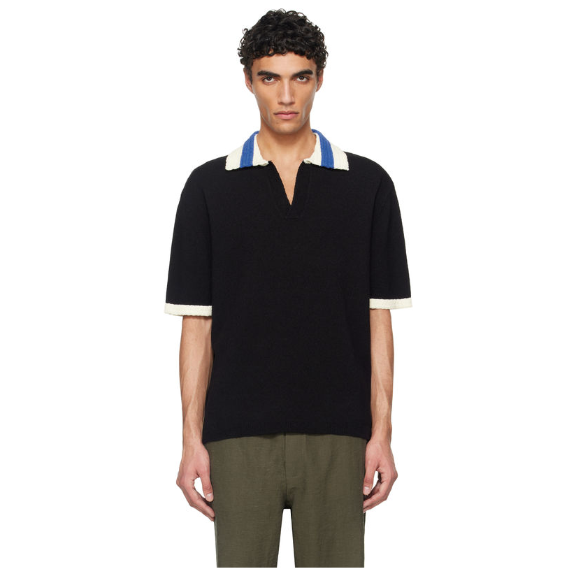 COMMAS 黑色 Hand Crochet Collar Polo 衫男体恤新款宽松休闲