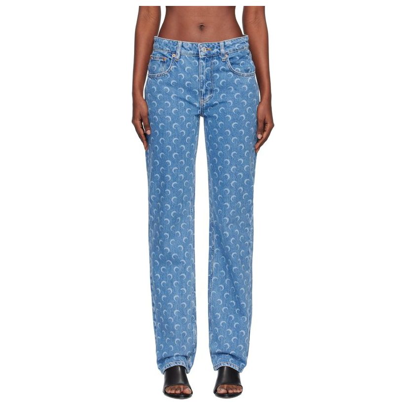 Marine Serre 蓝色 Moon Laser Denim Straight 牛仔裤女修身百