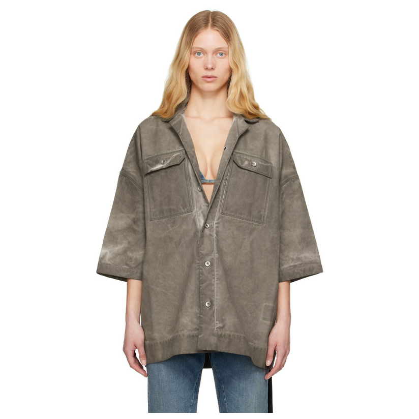 RICKOWENS 灰褐色 Hollywood Magnum Tommy 衬衫女情侣T恤时尚