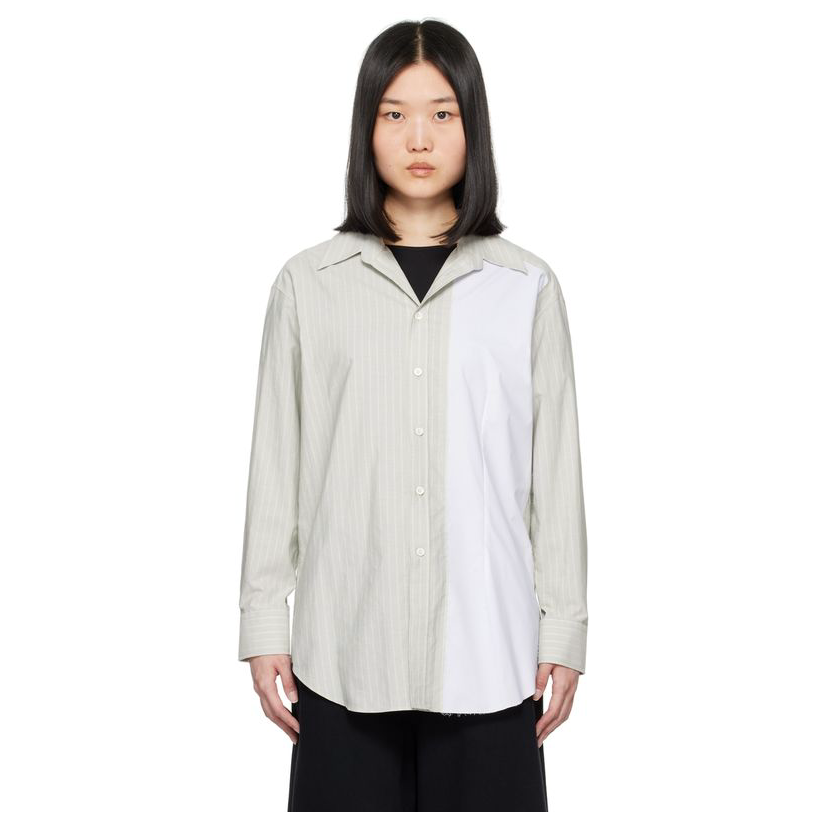 [迷衣APP优惠码：KCHP] Mm6 Maison Margiela 灰色条纹衬衫女衬