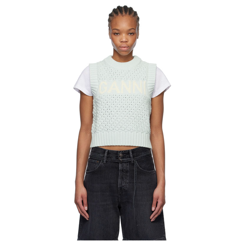 [迷衣APP优惠码：KCHP] GANNI 蓝色 Textured Cotton 马甲女外