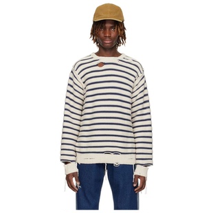 Maison 灰白色 Mm6 Margiela 休闲体恤宽松 海军蓝针织衫 男新款