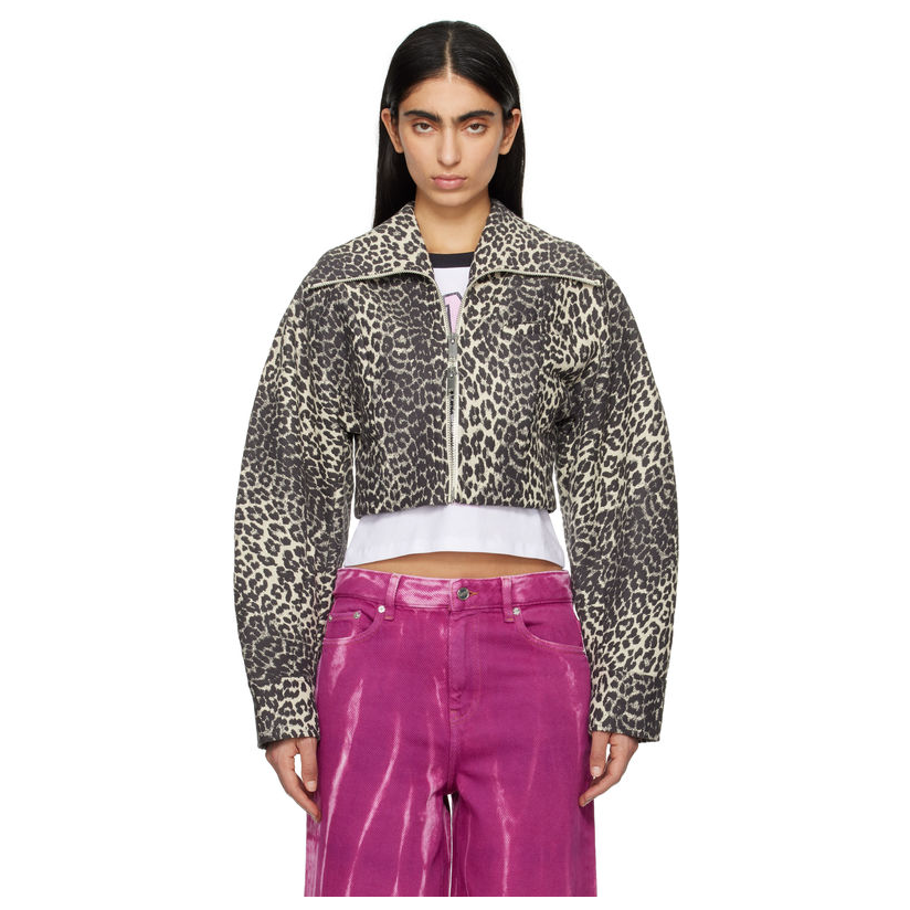 GANNI 灰色 Leopard Curve Sleeve Short 夹克短外套女运动经典