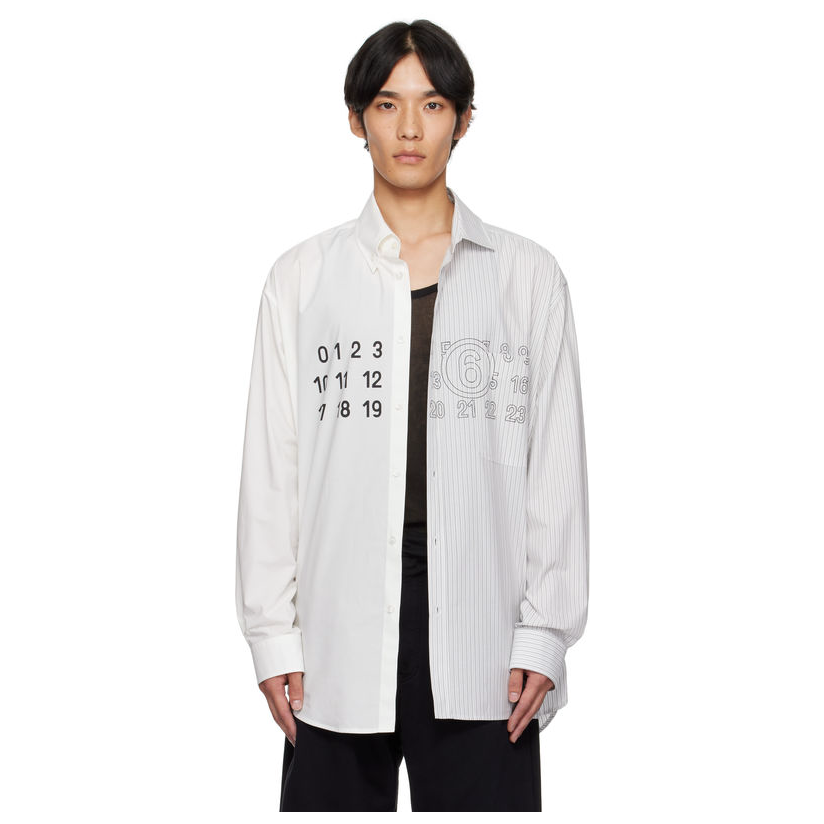 Mm6 Maison Margiela 白色  灰色条纹衬衫男休闲户外经典衬衫新