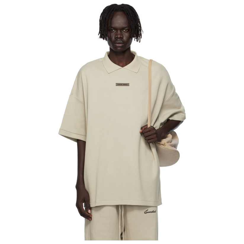 ESSENTIALS 灰褐色 90s Fit Pique Polo 衫男透气体恤新款休闲