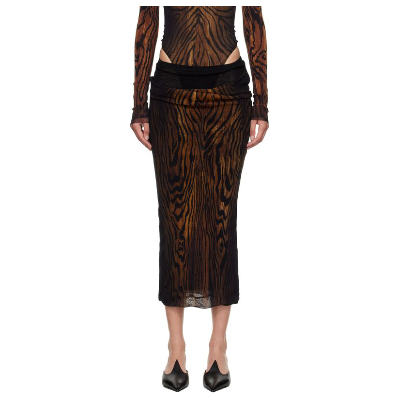 Jean Paul Gaultier 黑色  棕色 The Long Draped Wood 半身裙