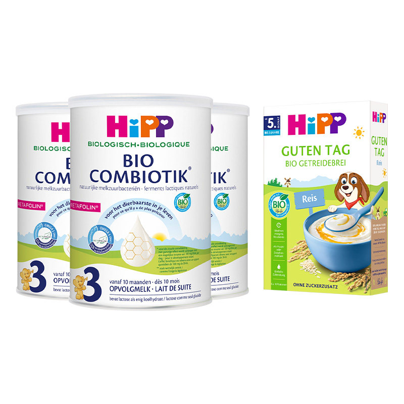 【百亿补贴】HiPP喜宝荷兰至臻有机益生菌奶粉3段3盒+大米米粉1盒