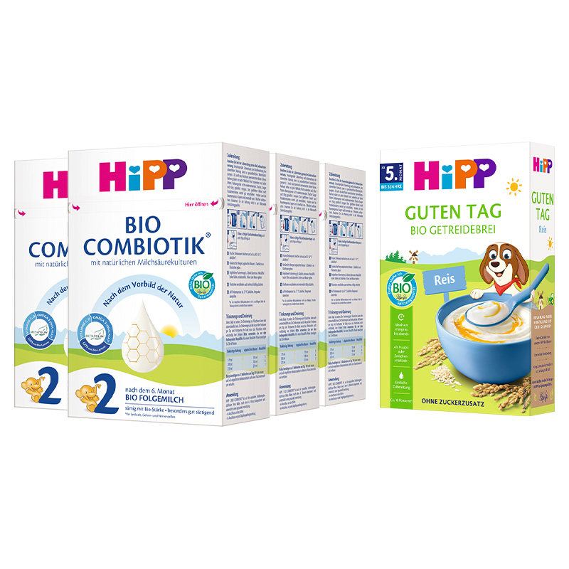 【百亿补贴】HiPP喜宝德国珍宝有机益生菌奶粉2段4盒+大米米粉1盒