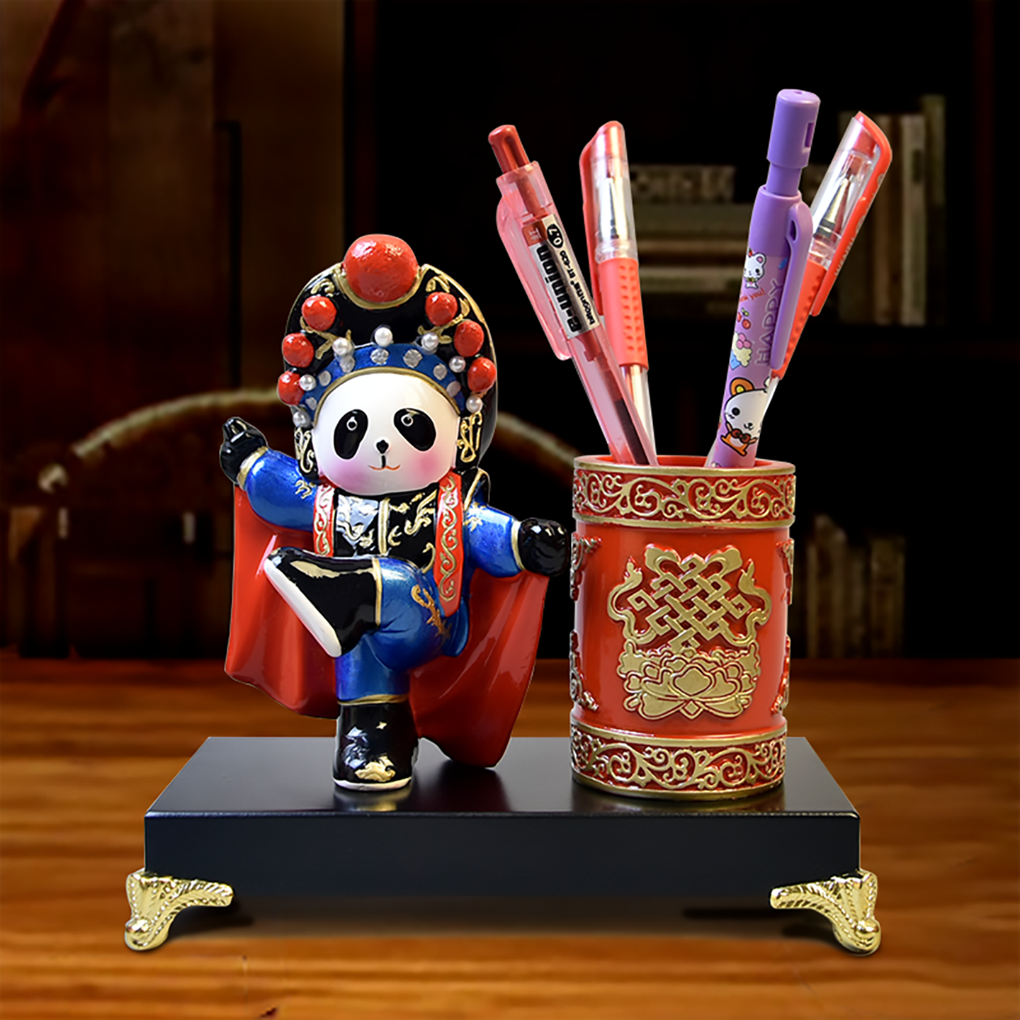 京剧脸谱熊猫笔筒三国摆件礼品送