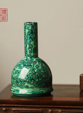 血檀脱胎漆艺非遗工艺大漆青绿摇铃樽木花瓶红木花插手工净瓶摆件