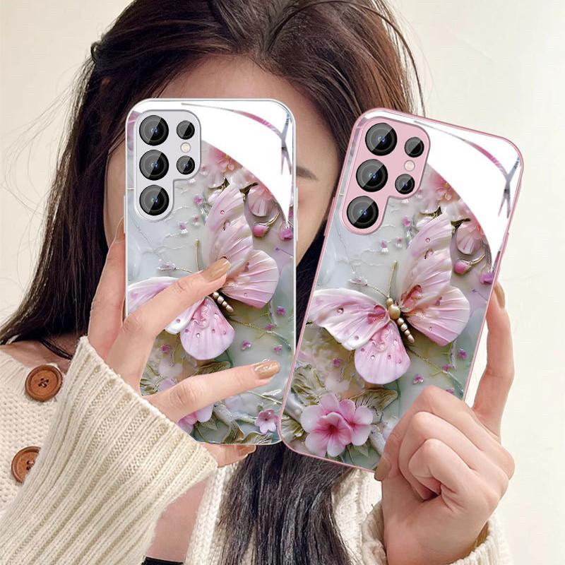 蝴蝶花朵三星S24ultra玻璃手机壳